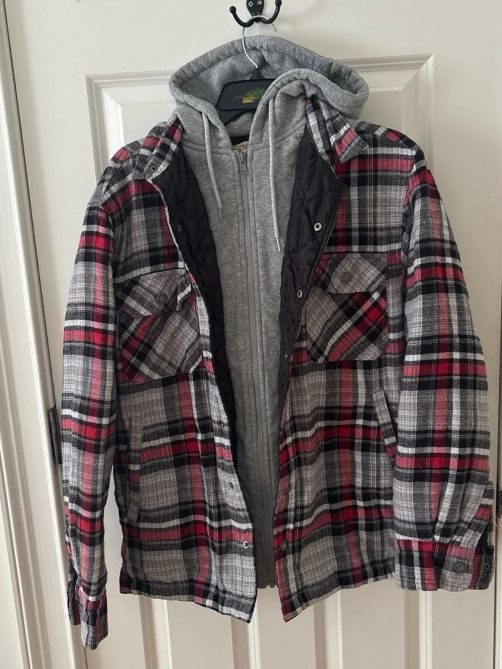 RedHead Men's Red & Gray Plaid Layered Puffer Shirt Jacket